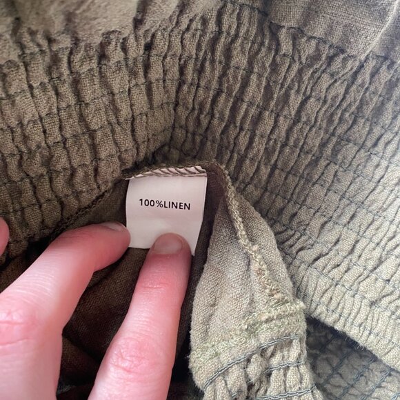 Emme Mama Transitional Maternity Smocked Linen Pant Women's XS Olive Green - Picture 11 of 16